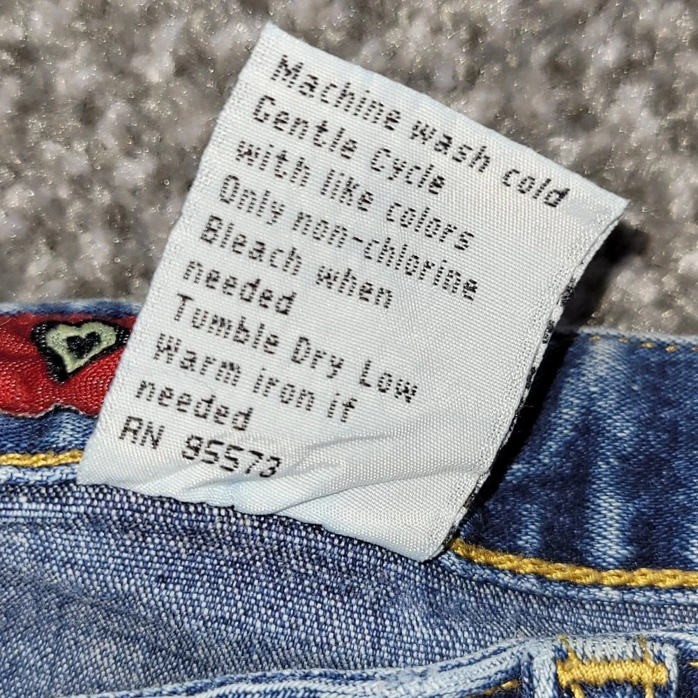 Vintage Mudd Flare Jeans Y2K Lace Up Side Floral Embroidered Hem Youth Girl 16
